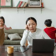 Stressed out mom with kids