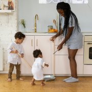 Children Doing Chores with Mom